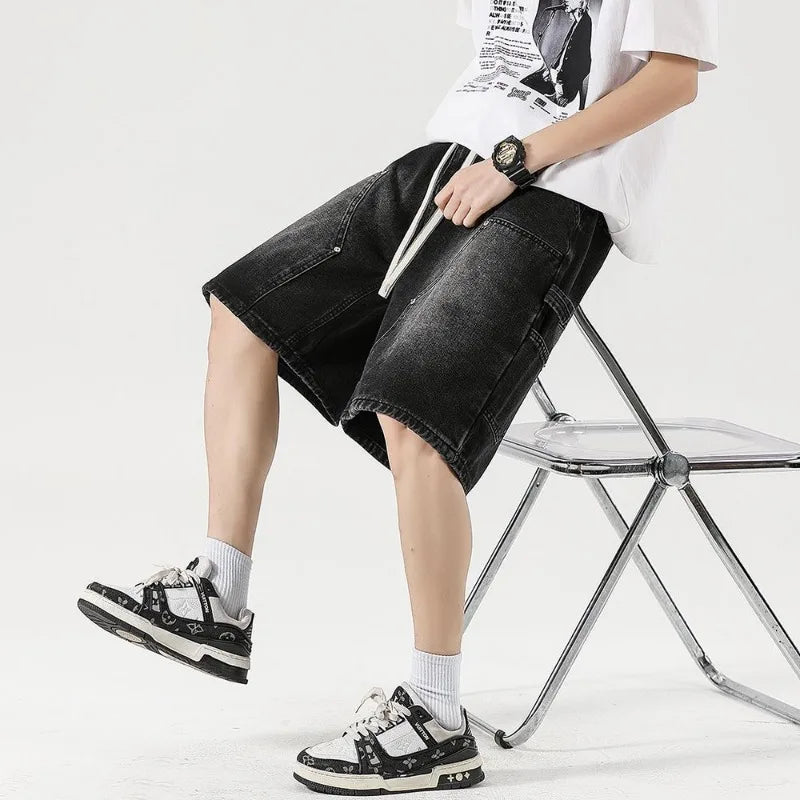 Fashion Streetwear Men's Denim Shorts Summer Loose Vintage Harajuku