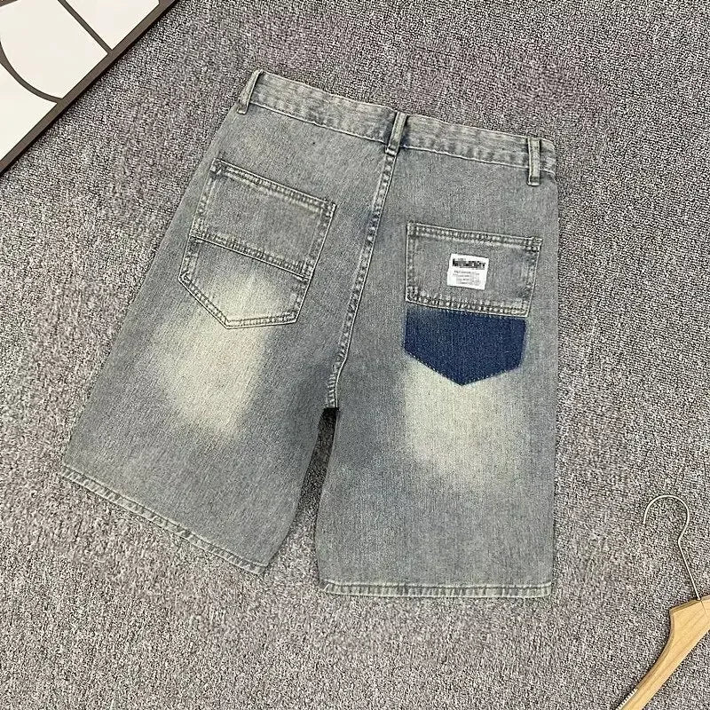 Ripped Denim Shorts Men's American Fashion Brand Loose Straight