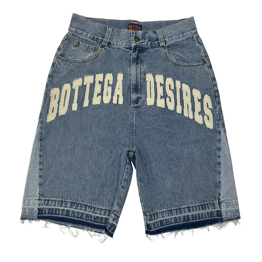 American Style Harajuku Retro Denim Shorts with Letter Embroidery