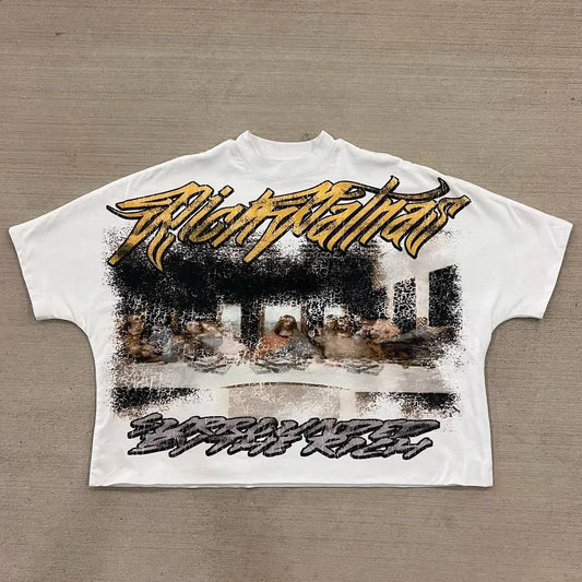 Y2K Vintage Clothing Retro Classic Graphic Printed Loose Short Sleeve