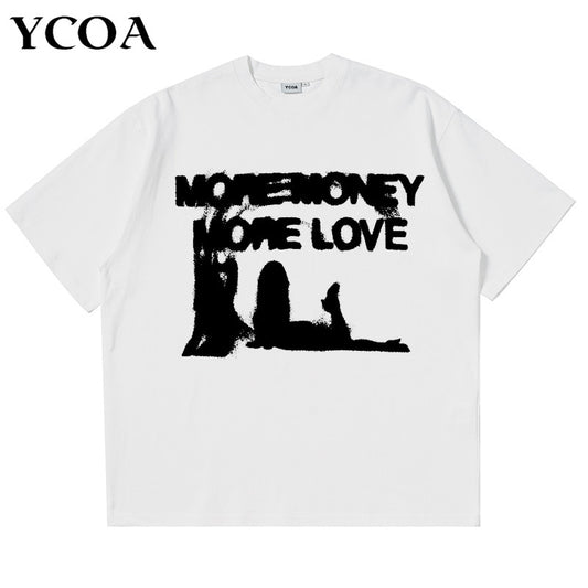 Men Tshirt Oversized Cotton Letter Y2k Streetwear Hip Hop Korean