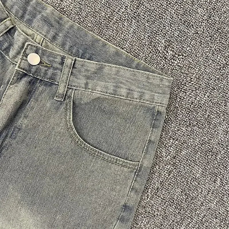 Ripped Denim Shorts Men's American Fashion Brand Loose Straight
