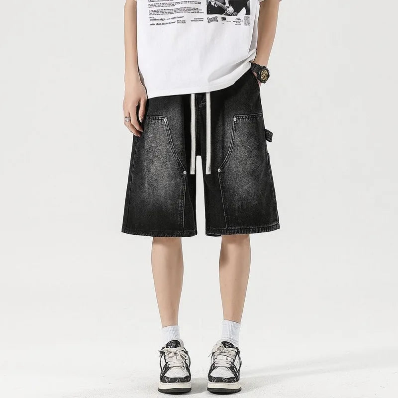 Fashion Streetwear Men's Denim Shorts Summer Loose Vintage Harajuku