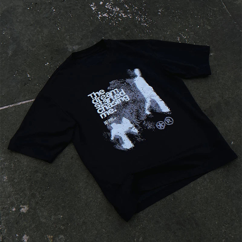 Men Tshirt Oversized Cotton Short Sleeve Shadow Print Y2k Top Tees