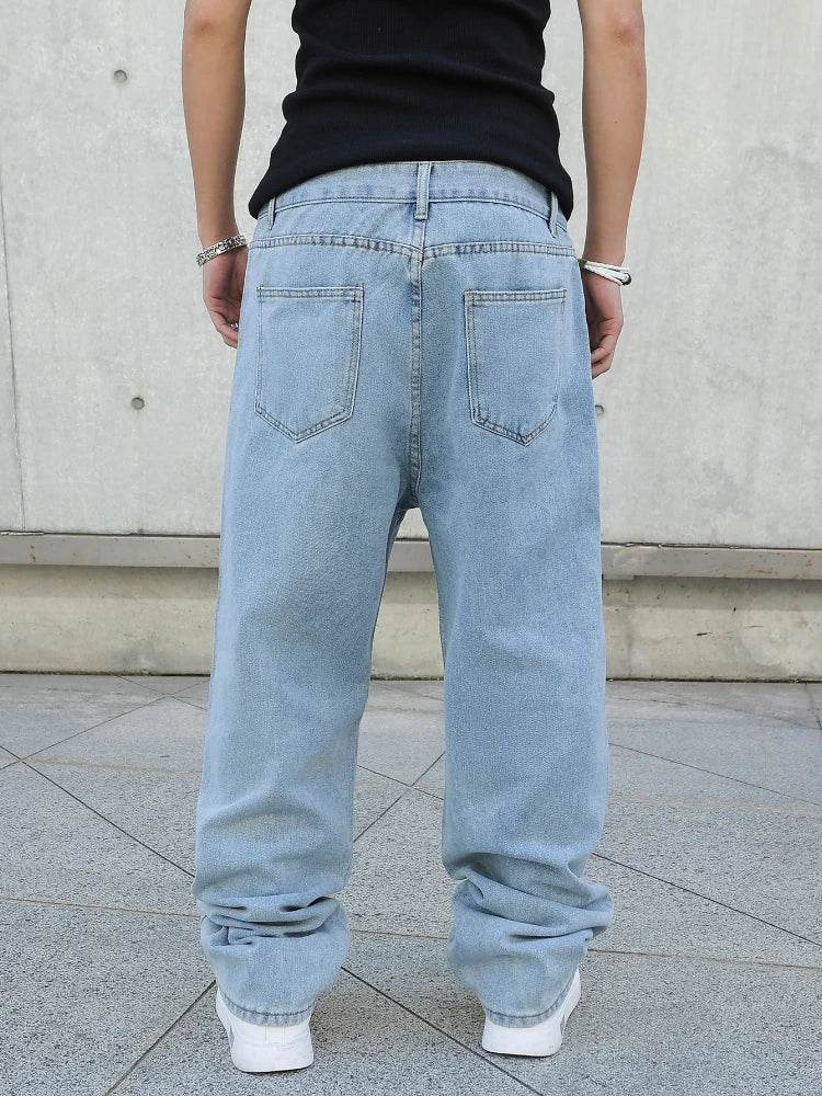 Spring Autumn Men Baggy Jeans Oversize Straight Loose Casual Denim