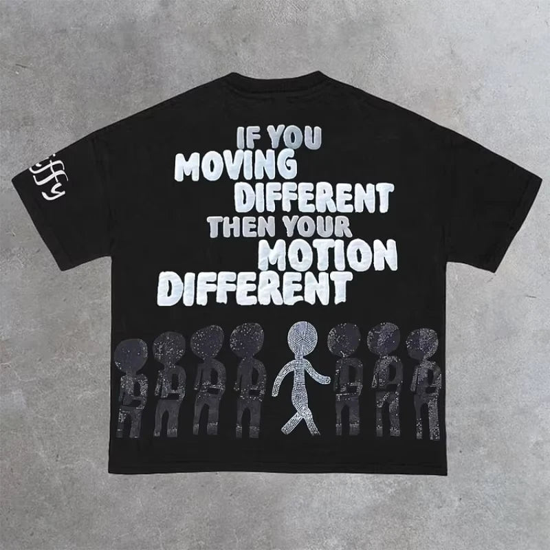 Vintage Motion Different Graphic 100% Cotton Short Sleeve T-Shirt Men