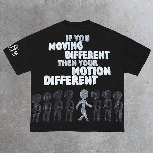 Vintage Motion Different Graphic 100% Cotton Short Sleeve T-Shirt Men
