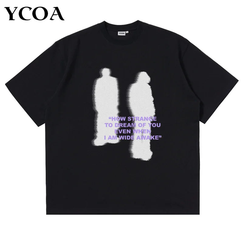 Men T-Shirt Shadow Graphic Cotton Oversized Tops Harajuku Summer
