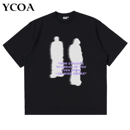 Men T-Shirt Shadow Graphic Cotton Oversized Tops Harajuku Summer