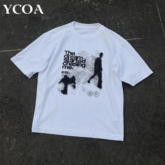 Men Tshirt Oversized Cotton Short Sleeve Shadow Print Y2k Top Tees