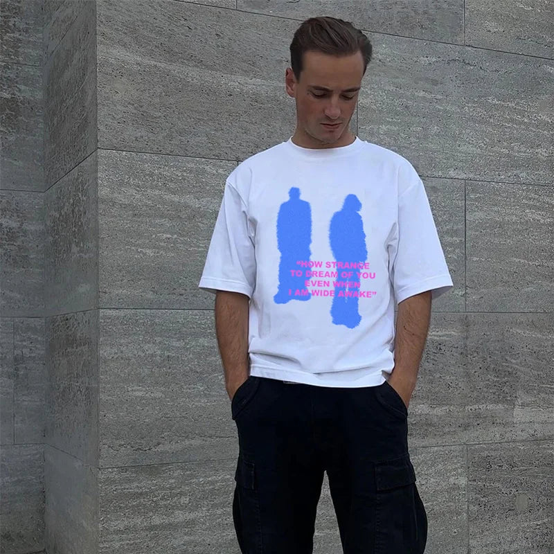 Men T-Shirt Shadow Graphic Cotton Oversized Tops Harajuku Summer