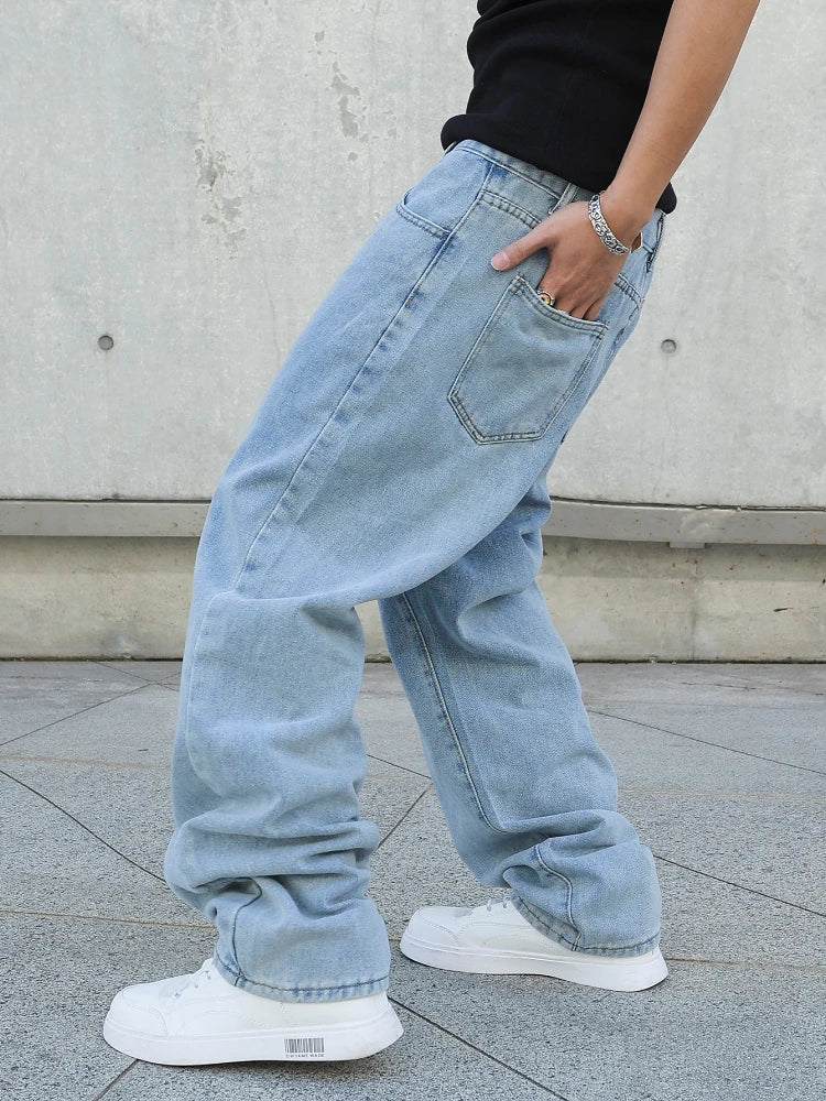 Spring Autumn Men Baggy Jeans Oversize Straight Loose Casual Denim