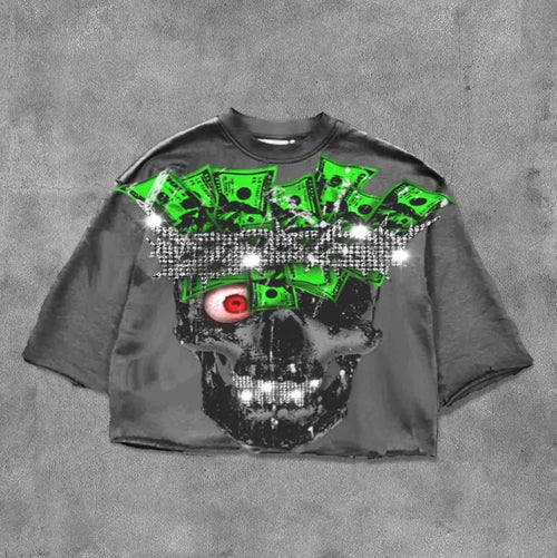 Street T-shirt Y2K Top Rock Hip Hop Graphic Print Oversized T-shirt