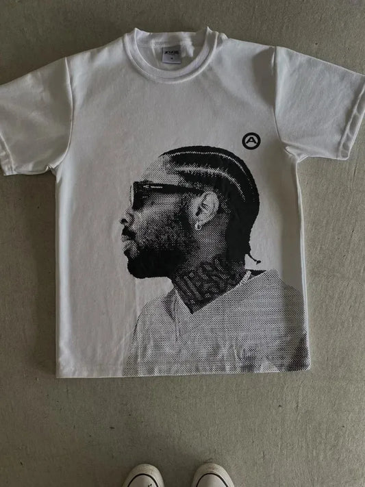 Printed Men Vintage Tops Hip Hop Streetwear Oversized Tshirt Short