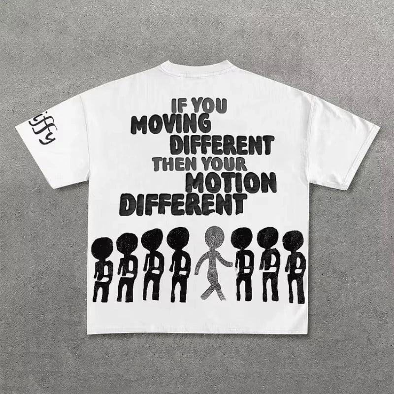 Vintage Motion Different Graphic 100% Cotton Short Sleeve T-Shirt Men