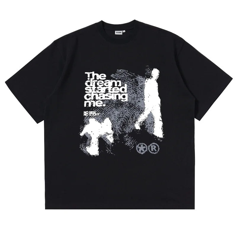 Men Tshirt Oversized Cotton Short Sleeve Shadow Print Y2k Top Tees