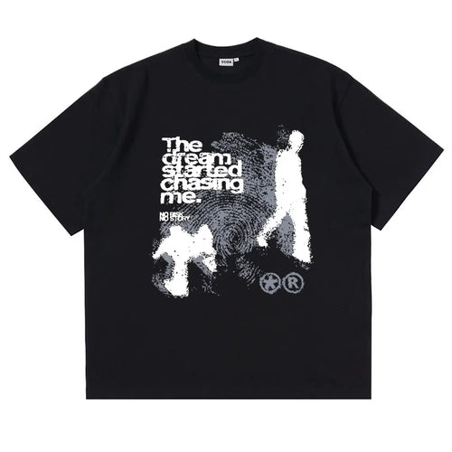 Men Tshirt Oversized Cotton Short Sleeve Shadow Print Y2k Top Tees