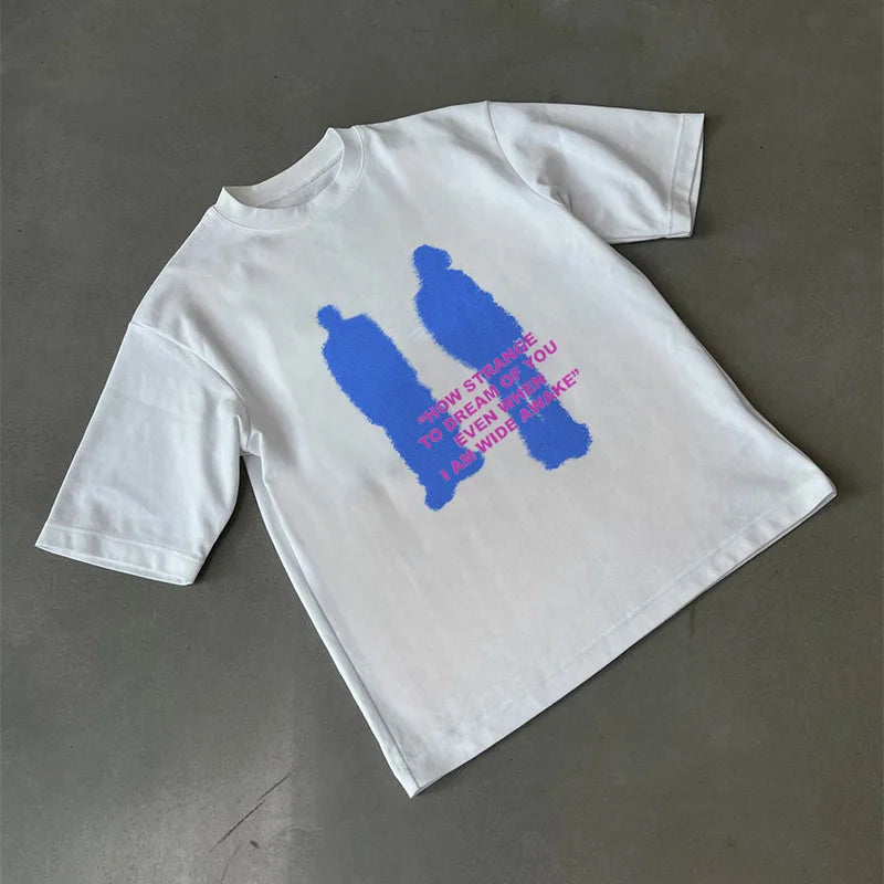 Men T-Shirt Shadow Graphic Cotton Oversized Tops Harajuku Summer