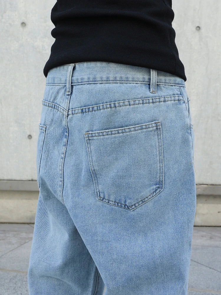 Spring Autumn Men Baggy Jeans Oversize Straight Loose Casual Denim