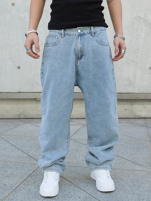 Spring Autumn Men Baggy Jeans Oversize Straight Loose Casual Denim