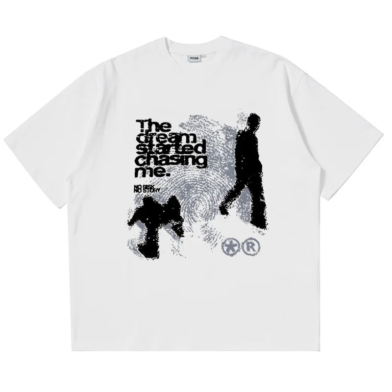 Men Tshirt Oversized Cotton Short Sleeve Shadow Print Y2k Top Tees