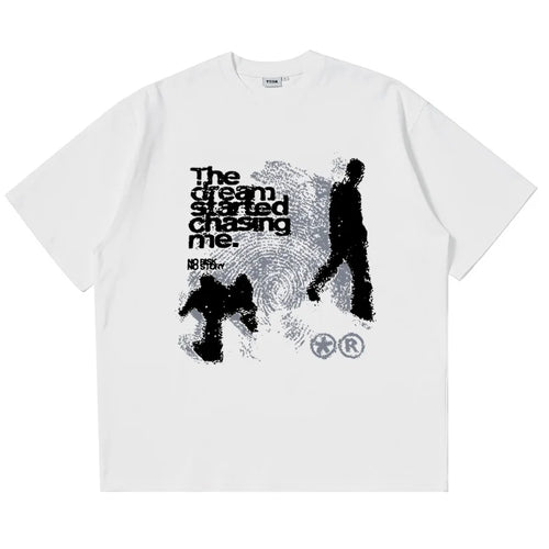 Men Tshirt Oversized Cotton Short Sleeve Shadow Print Y2k Top Tees