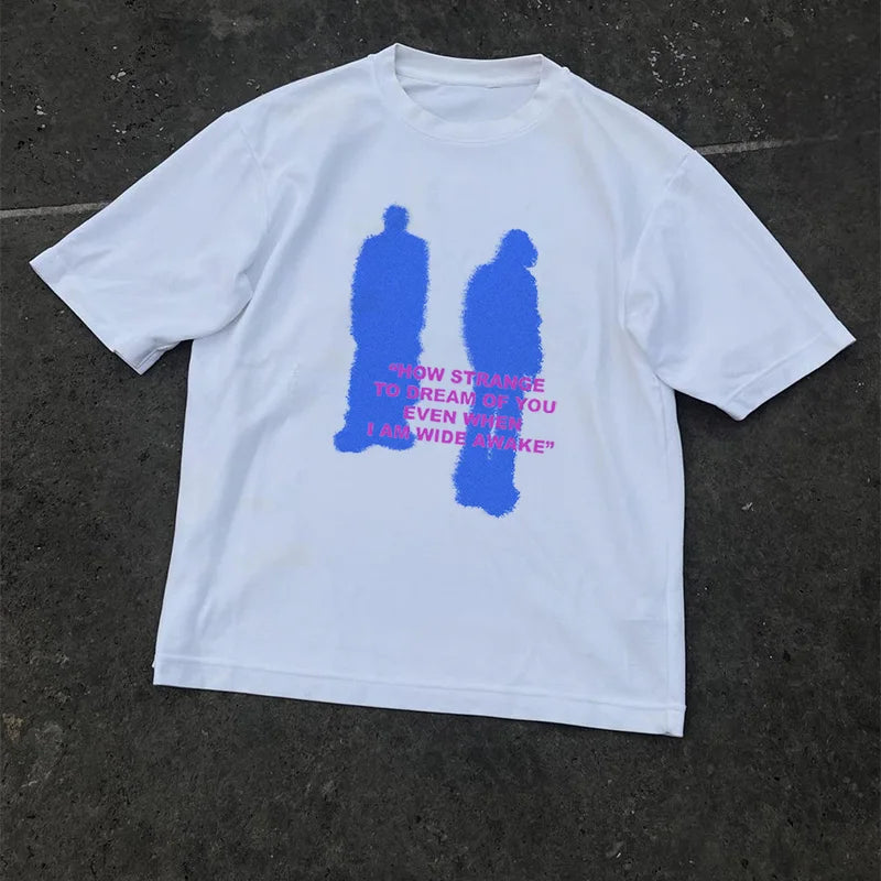 Men T-Shirt Shadow Graphic Cotton Oversized Tops Harajuku Summer
