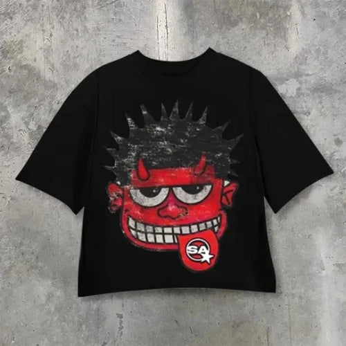 Y2K Vintage Clothing Retro Classic Graphic Printed Loose Short Sleeve